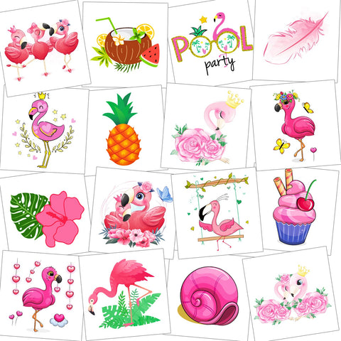 HOWAF Pink Flamingo Temporary Tattoos, 12 Pieces Summer Pool Themed Fake Tattoos for Kids, Waterproof Hawaiian Tropical Tattoos Stickers for Flamingo Themed Birthday Party Supplies Favors