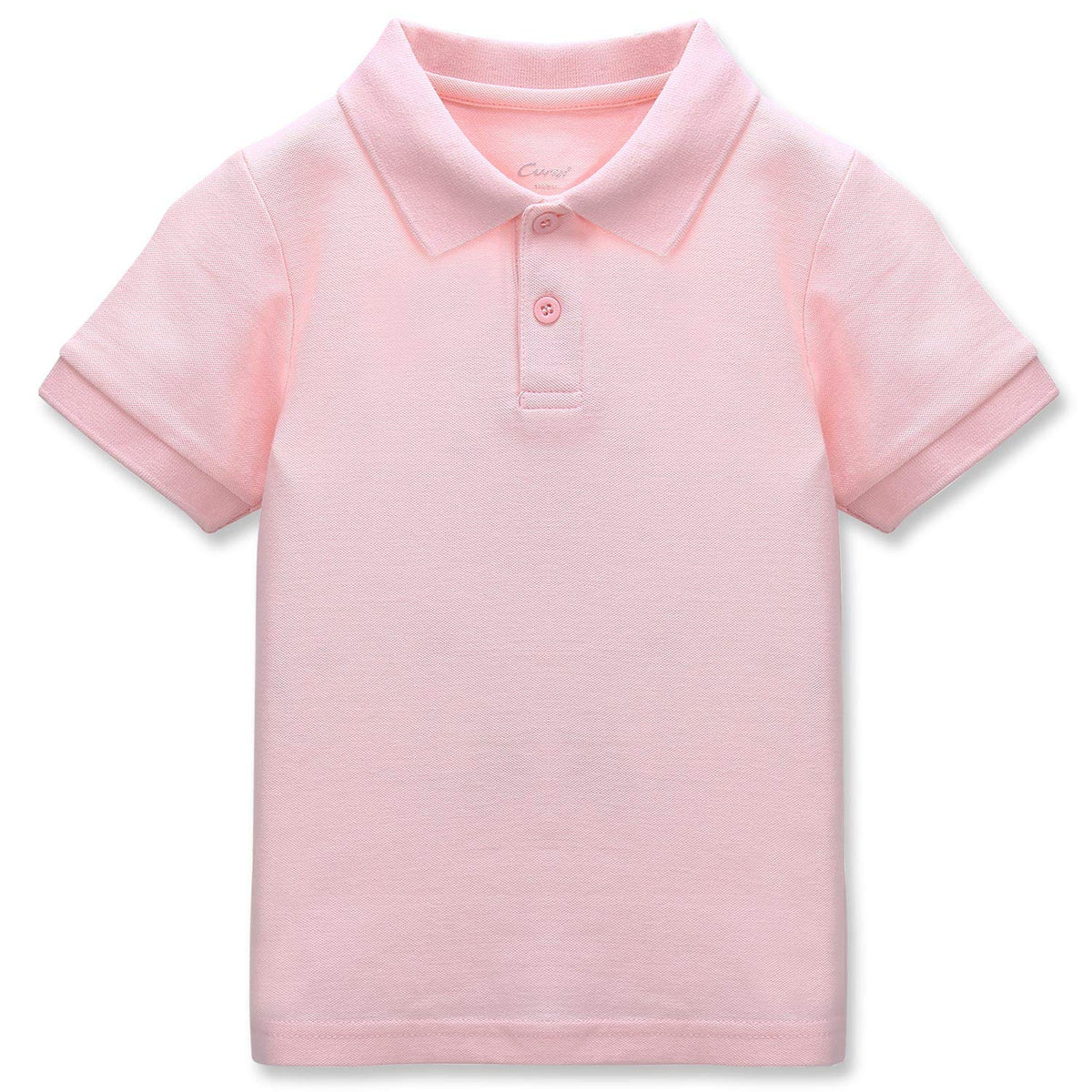 CUNYI Boys Polo Shirt Cotton Pique Tee Kids School Shirts Short Sleeve Tops, Light Pink 170
