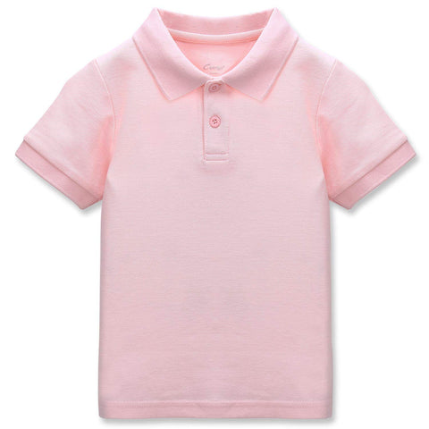 CUNYI Boys Polo Shirt Cotton Pique Tee Kids School Shirts Short Sleeve Tops, Light Pink 170
