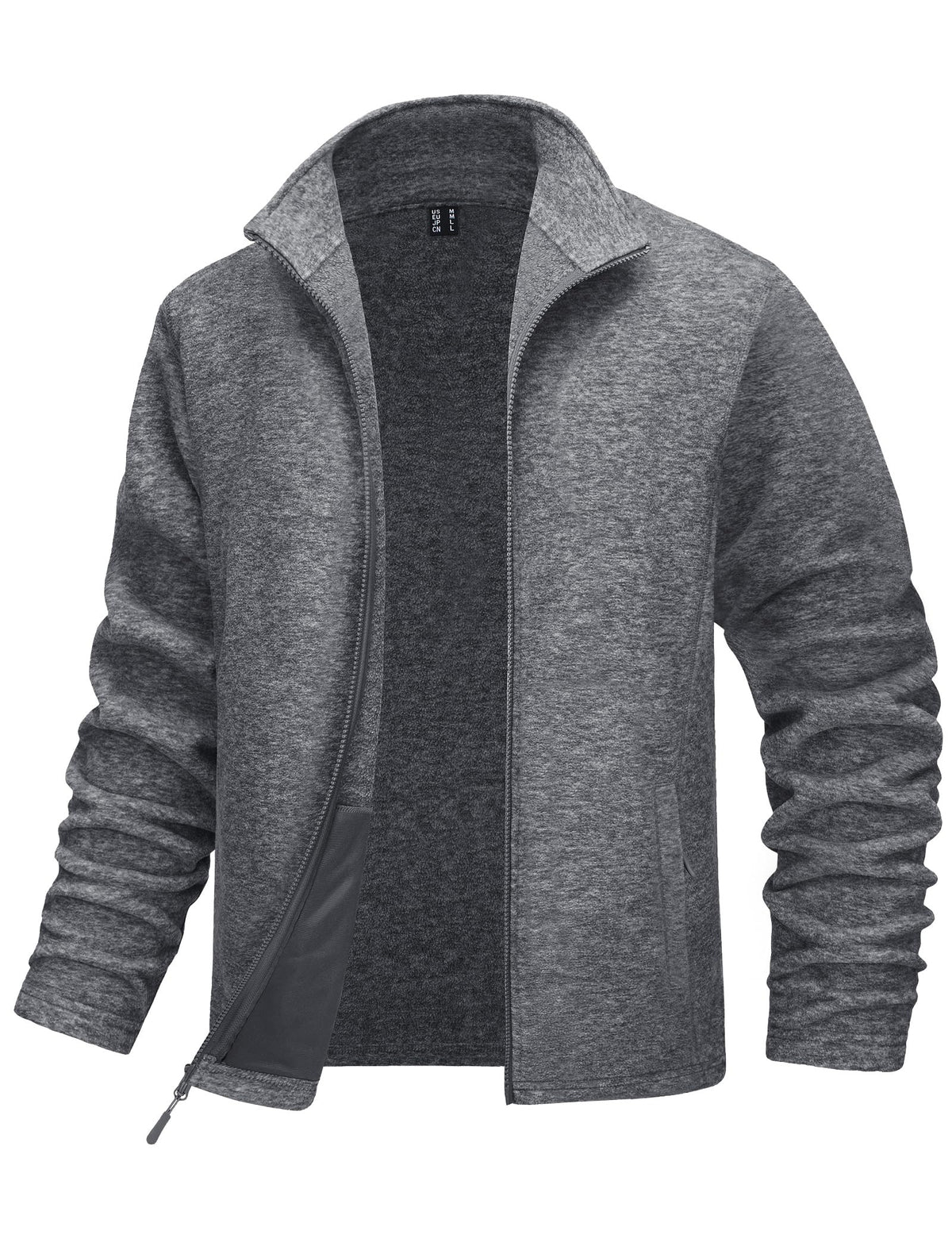 EKLENTSON Lightweight Fleece Jacket for Men Winter Warm Tactical Hiking Jacket Full Zip Outdoor Polar Fleece Coat with Pocket Dark Grey,3XL