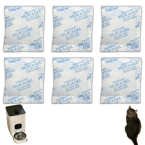 xcivi 6 Pack Pet Food Desiccant Bags for Voluas Automatic Cat Dog Pet Food Feeders Model VL001, VL002, VL003, VL004; Moisture-Proof Bag Desiccant Keep Pets Foods Dry and Fresh