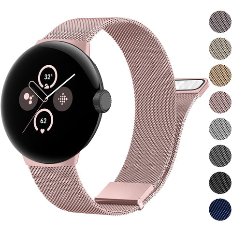 Meliya Metal Band for Google Pixel Watch 3 41mm Band for Women Men, Stainless Steel Mesh Loop Sport Wristbands Replacement Straps for Google Pixel Watch 3 41mm / Pixel Watch 2 / Pixel Watch 1 (Rose Pink)