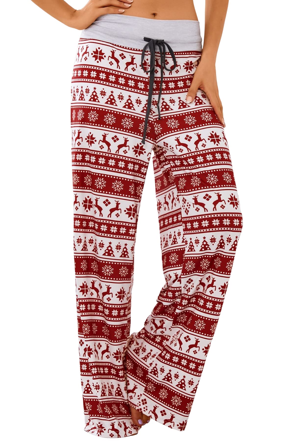 X-Image Women's Comfy Stretch Floral Print Drawstring Long Wide Leg Lounge Pants - - Medium