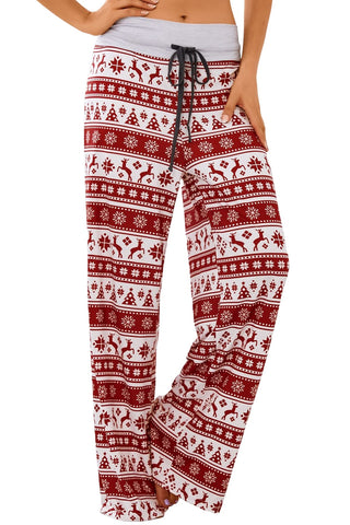 X-Image Women's Comfy Stretch Floral Print Drawstring Long Wide Leg Lounge Pants - - Medium