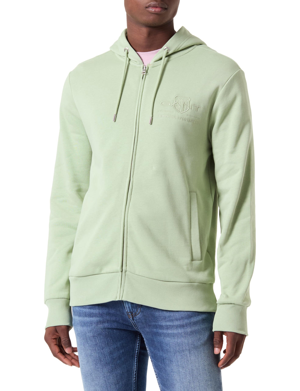 GANT Men's Reg Tonal Shield Full Zip Hoodie Hooded Sweatshirt, Milky Matcha, M