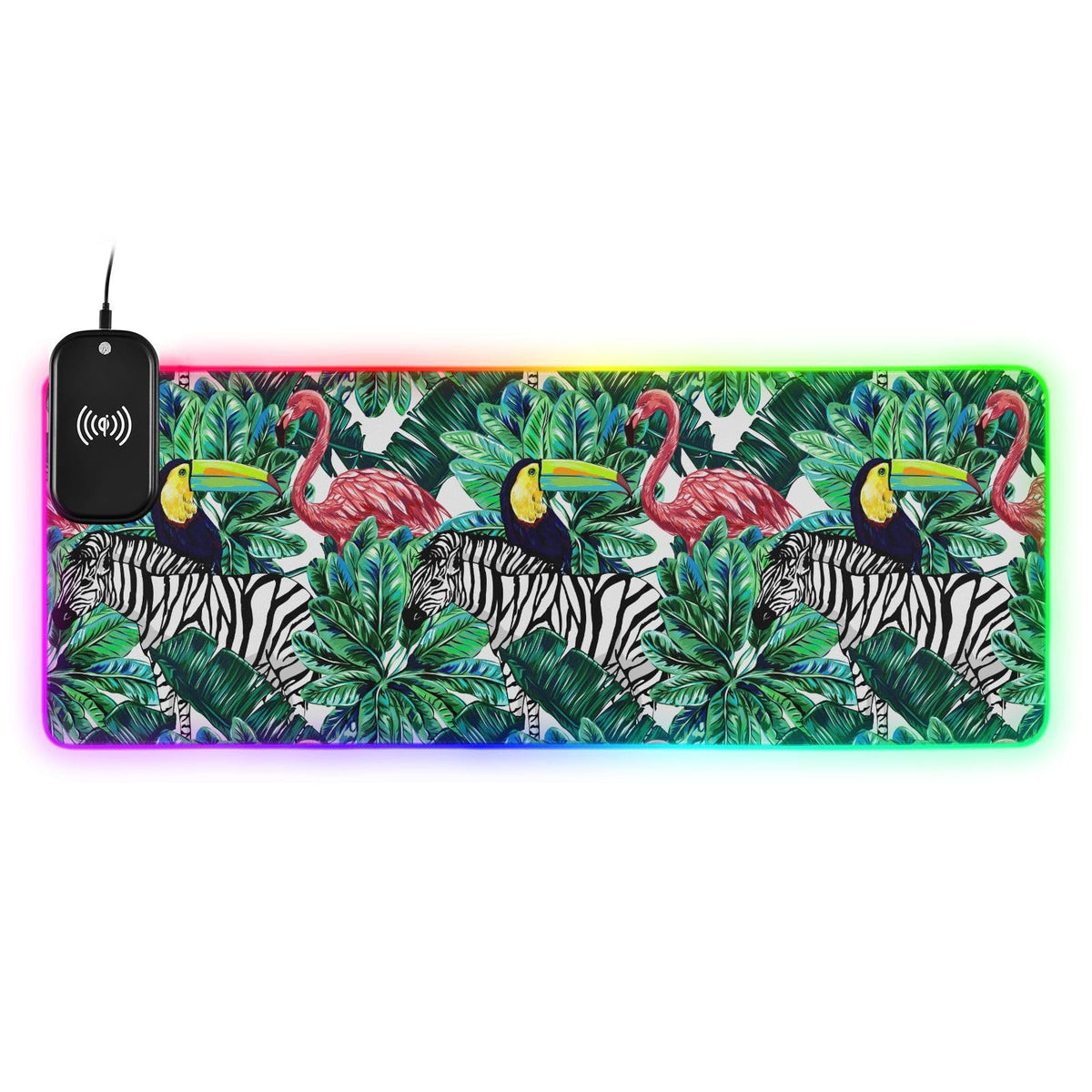 Flamingo Wireless Charging Mouse Pad for Mobile Phone Extra Large Gaming Mousepad with 13 Lighting Modes Mouse Mat for MacBook PC Laptop Desk Office Home Gaming