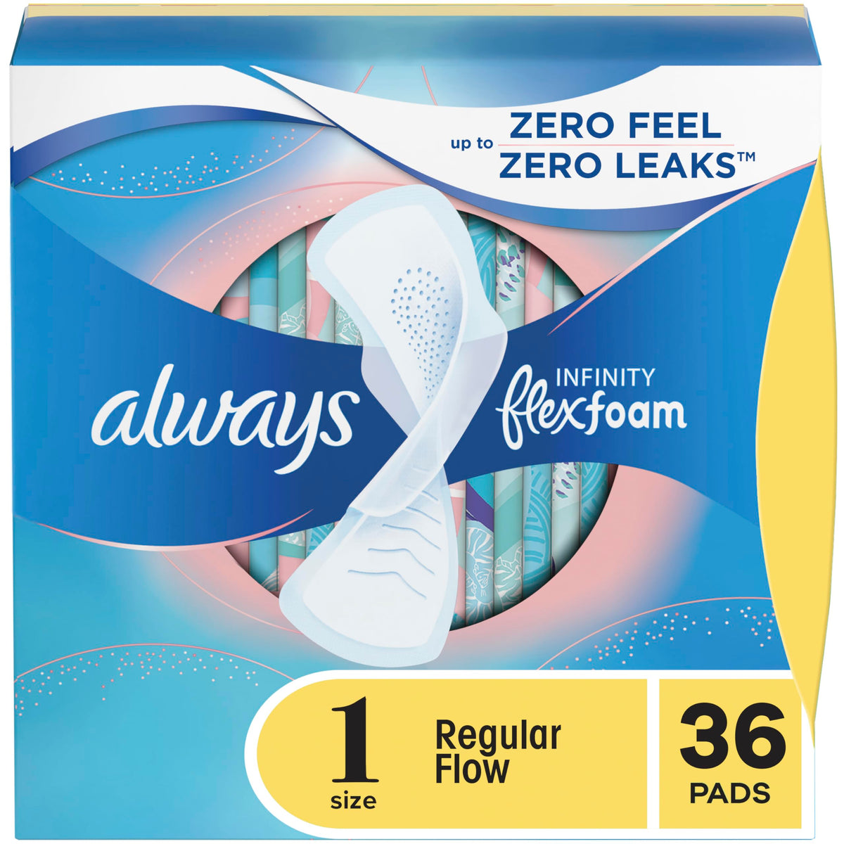 ALWAYS Infinity, Size 1, Regular Sanitary Pads with Wings, Unscented, 36 Count