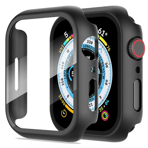 Diruite Apple Watch Series 9/8/7 45mm Case with Built-in 9H Tempered Glass Screen Protector, Black