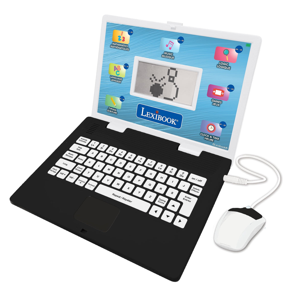 Lexibook JC498i1, Educational Laptop Bilingual English/French, 124 Language Activities, Writing, Maths, Logic, Music and Games, Boys and Girls, M, Silver