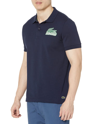 Lacoste Mens Contemporary Collections Short Sleeve Regular Fit Petit Pique Graphic Polo Shirt, Navy Blue, X-Large US