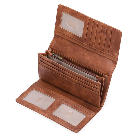 GOIACII Ladies Purse, RFID Blocking Large Capacity Leather Womens Wallet with Multiple Card Slots and Zipper Coin Purse