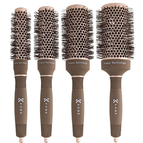 Kobe Professional Heat-Retaining Ceramic & Ionic Round Hair Brush for Blow Drying with Nanotechnology -Barrel Brush Set of 4 -Blow Dry Hair Brush,Curling Brush for Styling, Straightening & Detangling