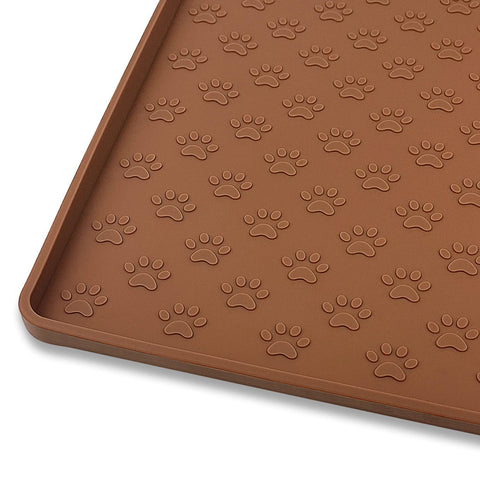 Ptlom Pet Placemat for Dog and Cat, Waterproof Silicone Pet Feeding Bowl Mats for Food and Water, Small Medium Large Dogs Mat Prevent Residues from Spilling to Floor, Brown, 31.5" 23.6"