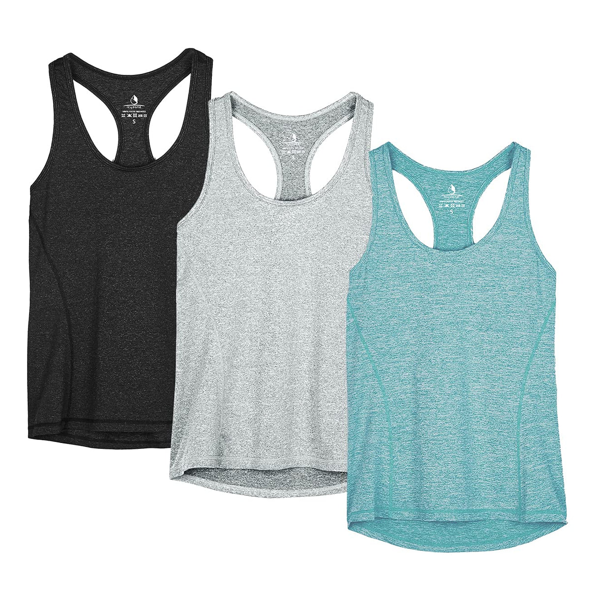 icyzone Workout Running Tank Top for Women - Racerback Yoga Tops Exercise Gym Shirts 3-Pack (M, Black/Granite/Green)