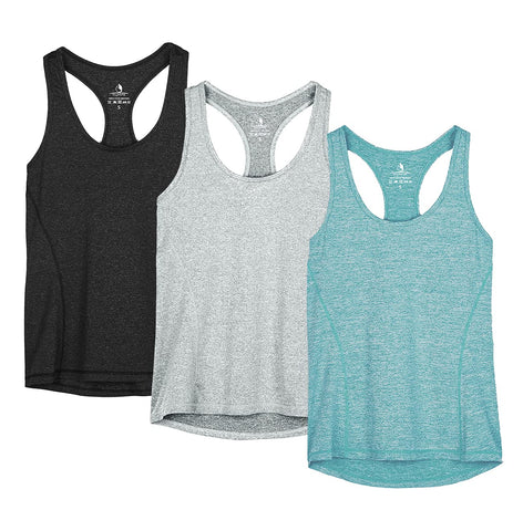 icyzone Workout Running Tank Top for Women - Racerback Yoga Tops Exercise Gym Shirts 3-Pack (M, Black/Granite/Green)