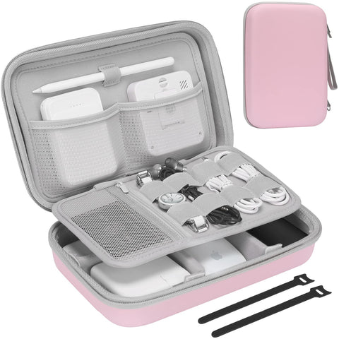 ProCase Hard Travel Electronic Organizer Case for MacBook Power Adapter Chargers Cables Power Bank Apple Magic Mouse Apple Pencil USB Flash Disk SD Card Small Portable Accessories Bag -Rosegold