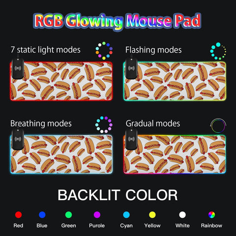 Hot Dogs Wireless Charging Mouse Pad for Mobile Phone Extra Large Gaming Mousepad with 13 Lighting Modes Computer Mat for Gaming MacBook PC Laptop Desk Home Office