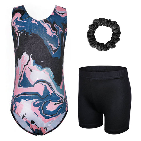 XFGIRLS Gymnastics Leotards for Girls Sparkle 2 Piece Activewear Sleeveless Gymnastics and Tumbling Athletic Leotards with Short Set Black Size 10-12