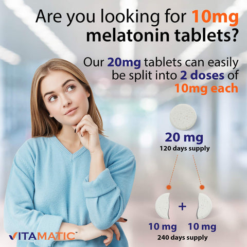 Vitamatic Melatonin 20mg Tablets | Vegetarian, Non-GMO, Gluten Free | HIGH Potency 20 MG | Natural Berry Flavor 120 Tablets
