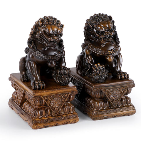 Obxquisite Pair of Foo Dogs, Chinese Guardian Lion Statues, Feng Shui Fu Foo Dogs Decor for Indoor Outdoor Ward Off Evil Energy, Store Opening Gift and Housewarming Gift