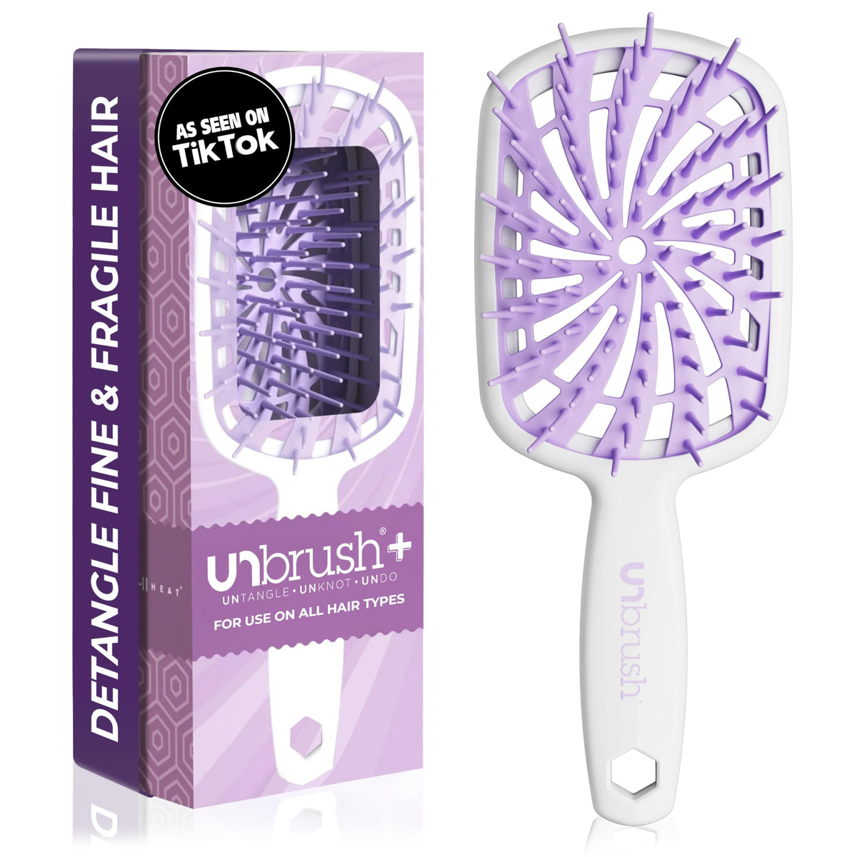 FHI Heat New UNbrush!! UNbrush Plus Detangler Brush for Gentle and Effective Detangling on Wet or Dry Fragile Hair Types - 84 UltraFlex Bristles, Ultra-Light, Anti-Static, Vented Hair Brush