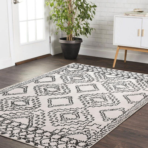 Leesentec Moroccan Area Rugs Living Room Rugs Modern Abstract Rug Geometric Carpet Non-slip Short Pile Rug Large Rugs for Living Room Soft Bedroom Area Rug (Ivory/Black, 120 * 160cm)