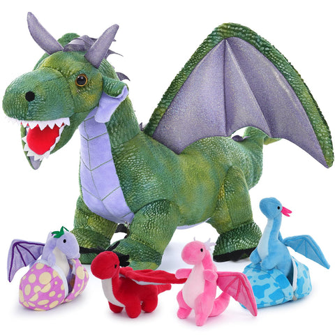 MorisMos Dragon Teddy Soft Toy with Babies inside, Lifelike Dragons Stuffed Animal Plush Toys for Girls, Perfect Presents for Kids Boys Children Birthday Party Decoration (Purple Green 55cm)