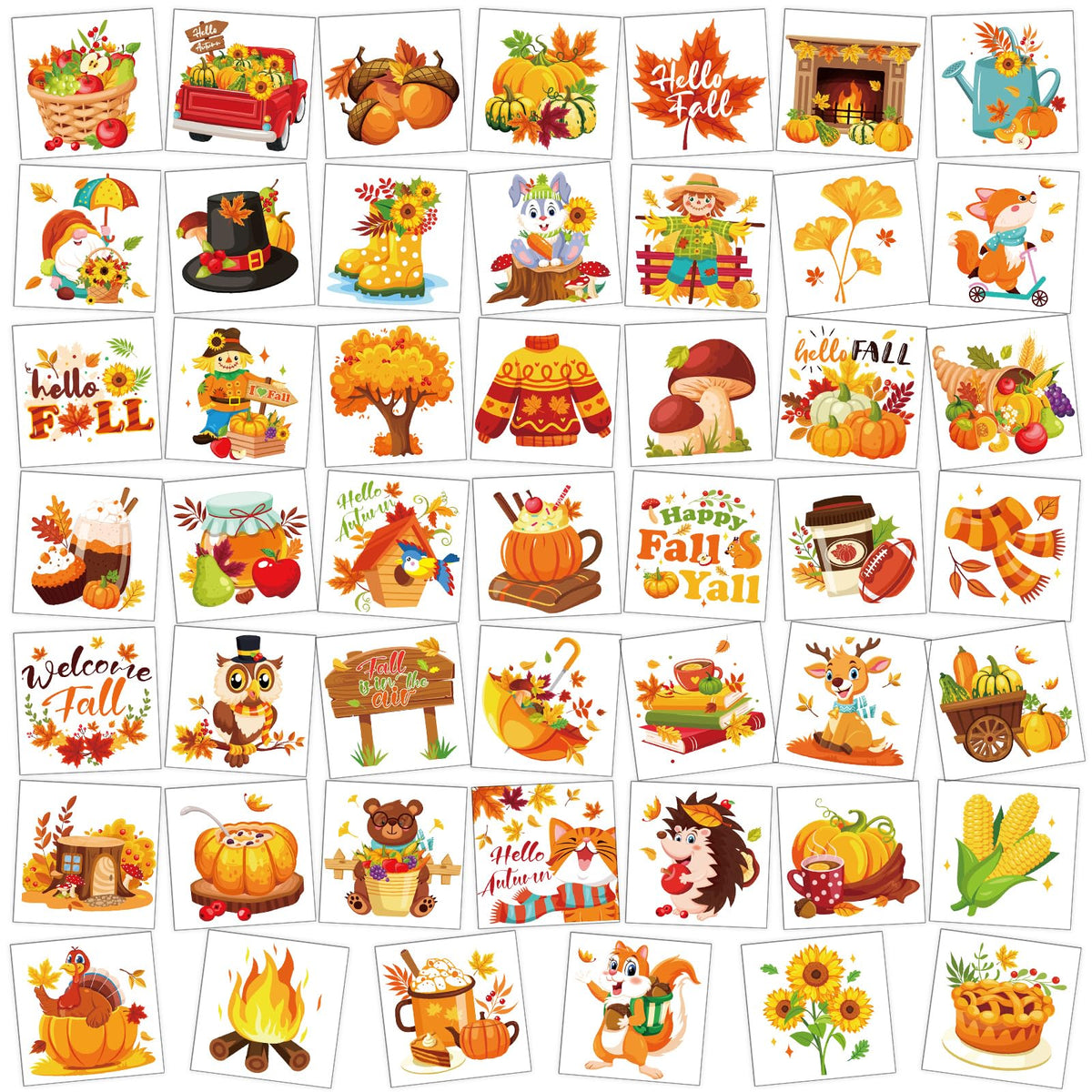 HOWAF 96pcs Fall Temporary Tattoos for Kids, Fall Harvest Face Tattoos for Welcome Fall Hello Autumn Party Decoration Supplies, Autumn Harvest Tattoo Stickers with Pumpkin Scarecrow Design