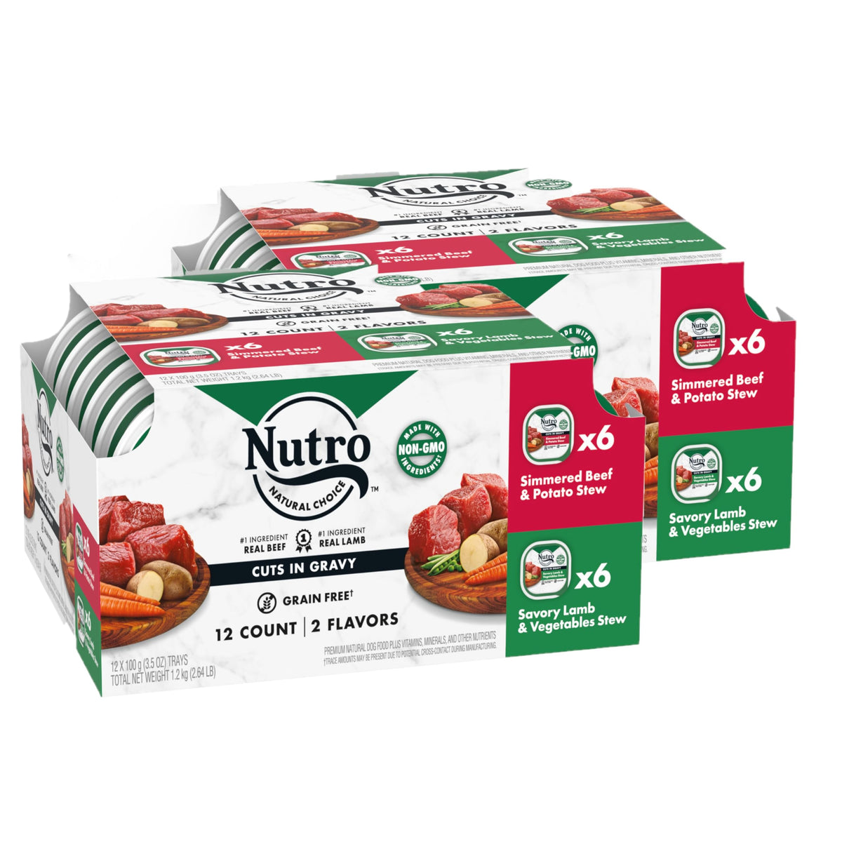 NUTRO Adult Natural Grain Free Wet Dog Food Cuts in Gravy Tender Chicken, Sweet Potato & Pea Stew Recipe and Roasted Turkey, Potato & Pea Stew Recipe Variety Pack, 3.5 oz. Trays (Pack of 24)