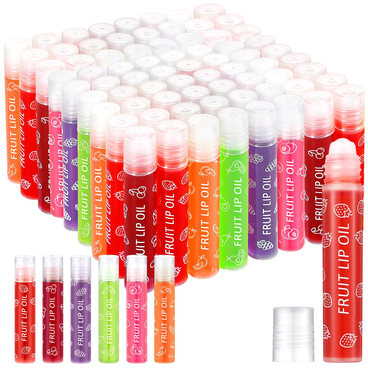 Swiffen 60 Pcs Roll on Lip Gloss 6 Kinds Fruity Liquid Flavored Lip Gloss for Kids Glossy Roller Ball Lip Gloss Party Favors for Girls Make up Party Gift (Fresh Scent)