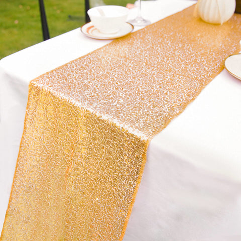 WEBGGER Table Runner Glitter Round Sequins Fabric for Wedding Birthday Party Baby Showers Table Cloth Decoration 30 x 270 cm(Gold 1pack)