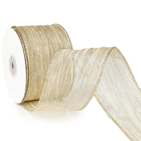 MAYREEL 2.5 Inch Champagne Wired Ribbon Metallic Gold Crinkle for Tree Decorations Wreaths Bows Rustic Wedding Gift Wrapping Garlands 10 Yards