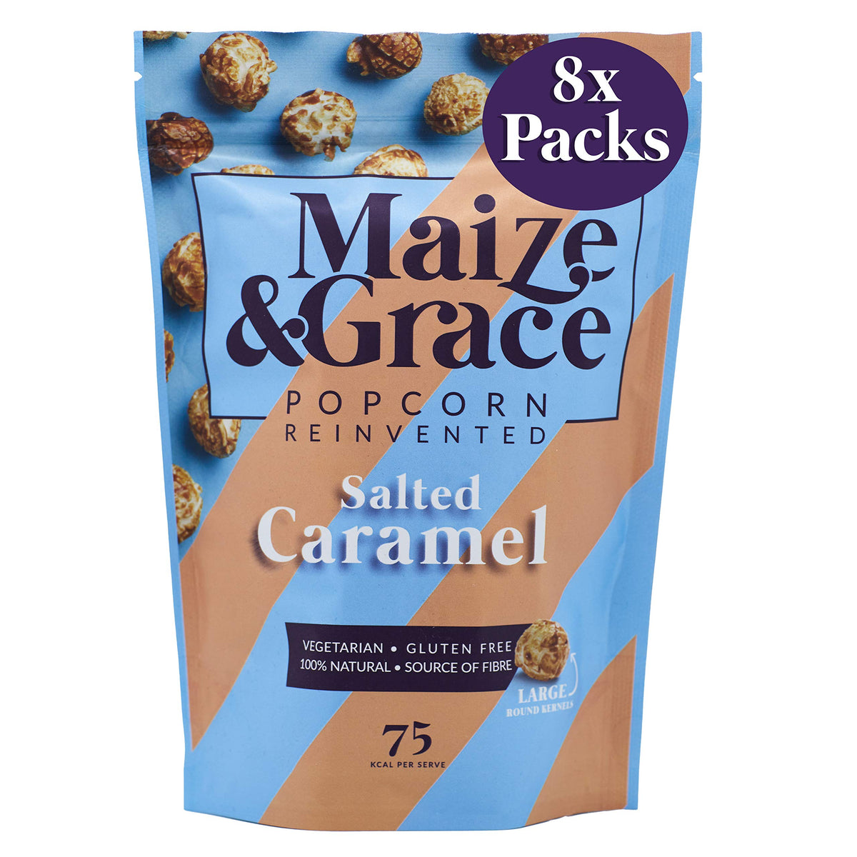Maize & Grace Gourmet Popcorn (8 x 72g each) - Salted Caramel Popcorn - 100% natural, Vegetarian, Gluten-Free - Healthy Snack - Perfect for your Movie Night Hamper - Made in UK