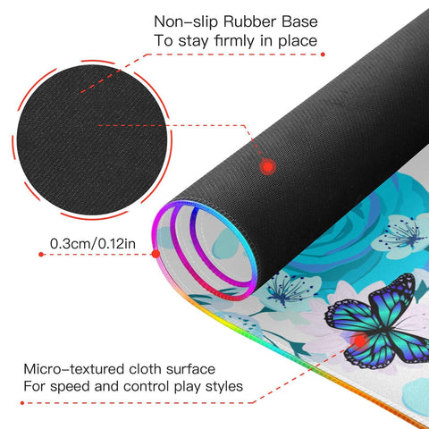 Flowers Butterfly Wireless Charging Mouse Pad for Mobile Phone Extra Large Gaming Mousepad with 13 Lighting Modes Extended Desk Mat for Office Home Gaming MacBook PC Laptop Desk