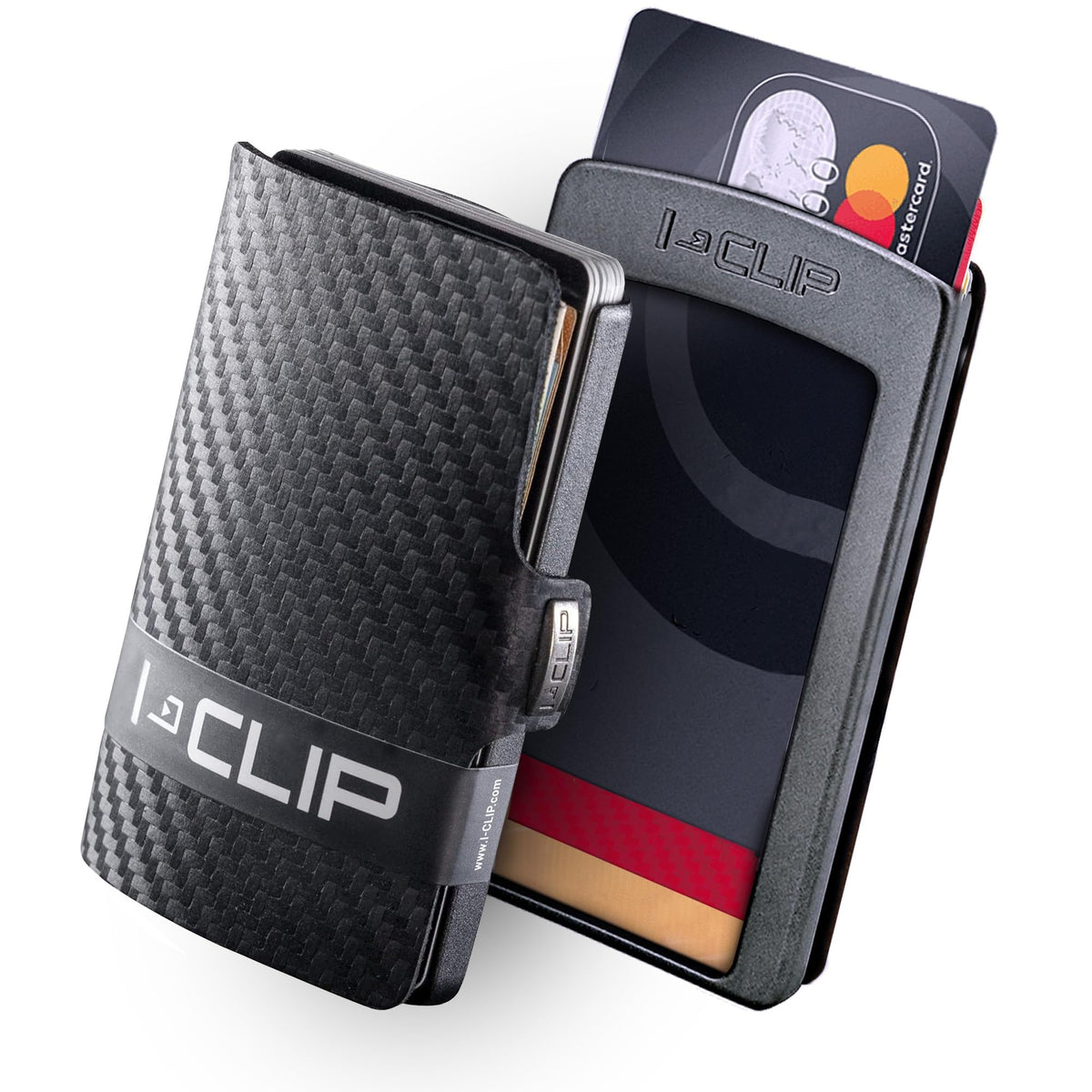 I-CLIP Original Mini Wallet with Moneyclip - Slim Wallet - Leather Wallet - Premium Wallet - Cardholder - Black Carbon