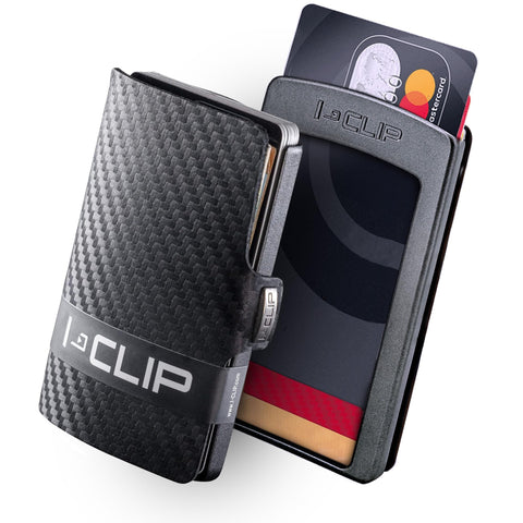 I-CLIP Original Mini Wallet with Moneyclip - Slim Wallet - Leather Wallet - Premium Wallet - Cardholder - Black Carbon