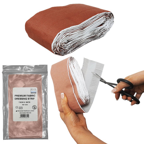 Steroplast Large Length 5m Adhesive First Aid Fabric Plaster Dressing Strip, 7.5cm Width - Single Pack