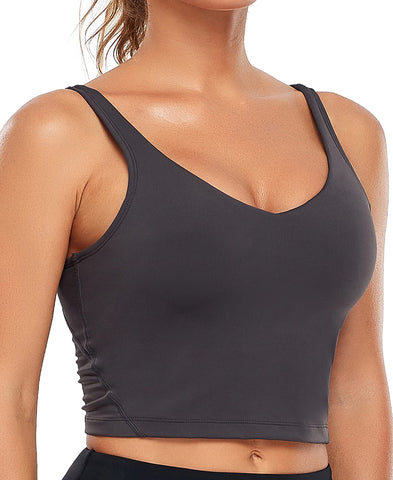 Oalka Sports Bra Womens Longline Padded Crop Tank Crop Tops Gym Clothes for Women Yoga Bras Workout Fitness Top, Heart Charcoal, XS