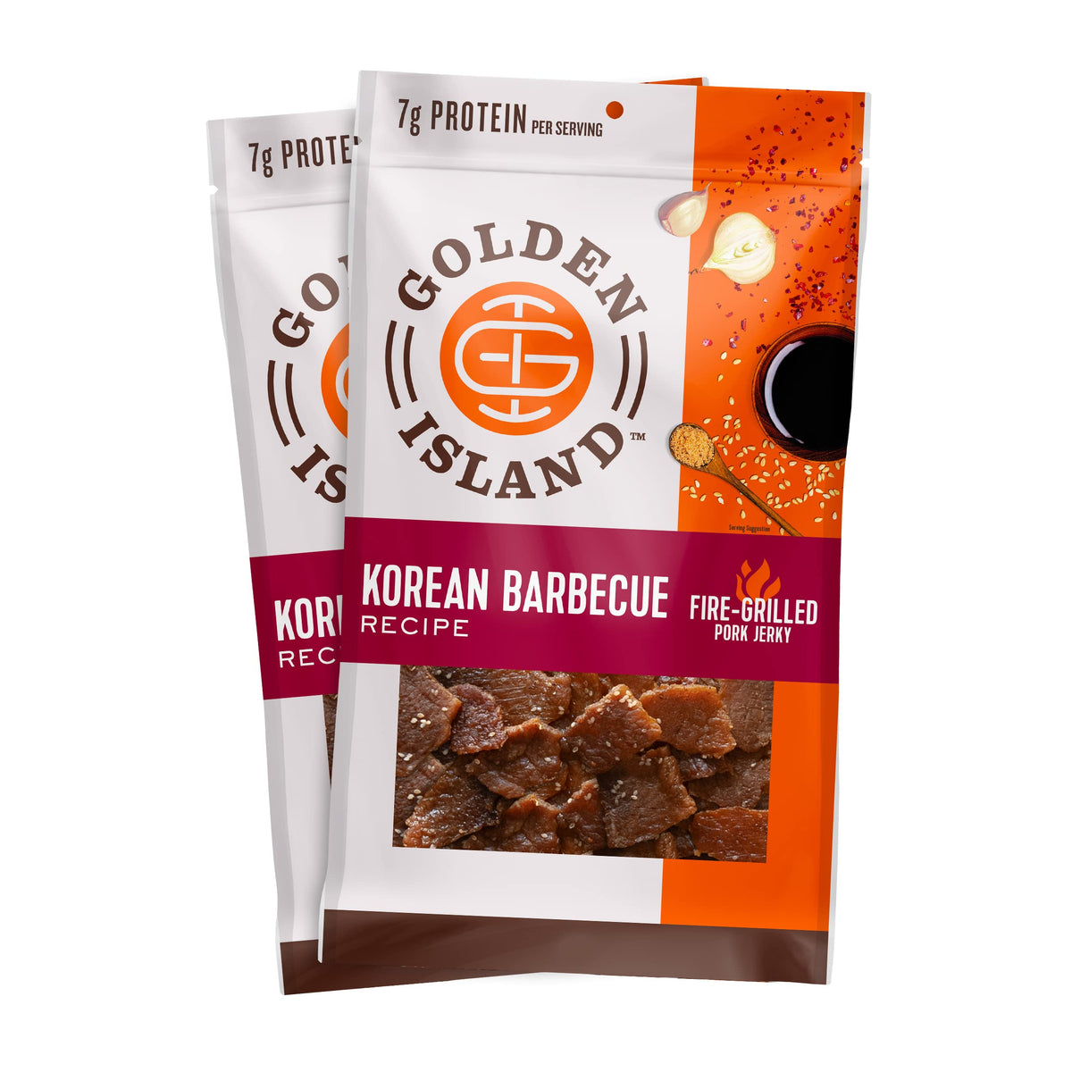 Golden Island Pork Jerky Korean Barbecue - Gluten Free Protein Snack, Korean BBQ Flavor, Made with 7g of Protein Per Serving - 9 Oz (Pack of 2)