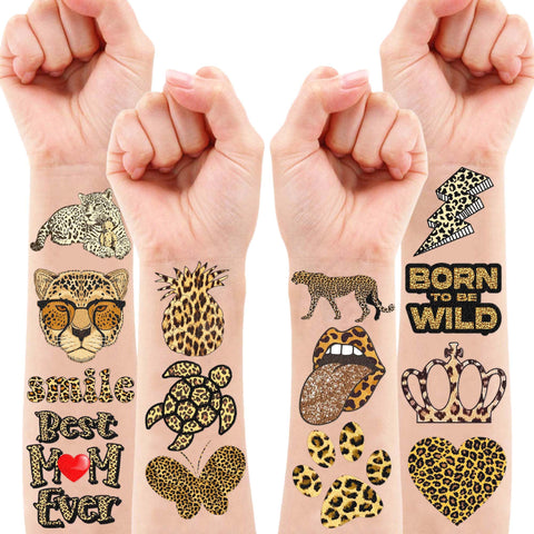83 PCS Cheetah Print Tattoo Temporary Tattoos Party Favors Decor Leopard Cheetah Birthday Party Supplies Decorations Favors Cute Animal Tattoo Stickers Gift for Kids School Prizes