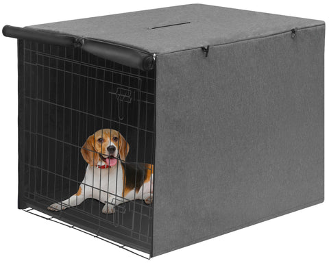 Deblue 42 inches Dog Crate Cover, Sturdy Windproof Pet Kennel Cover Universal Fit for 1 2 Doors Standard Wire Cage (Grey)