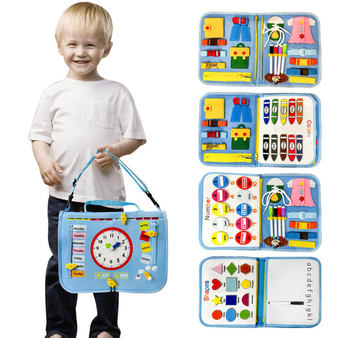 Busy Board Montessori for Toddlers, Educational Soft Sensory Activity Board for 1 2 3 4 5 Years Old, Preschool Learning Fine Motor Skills Book, Travel Gift for Boys Girls