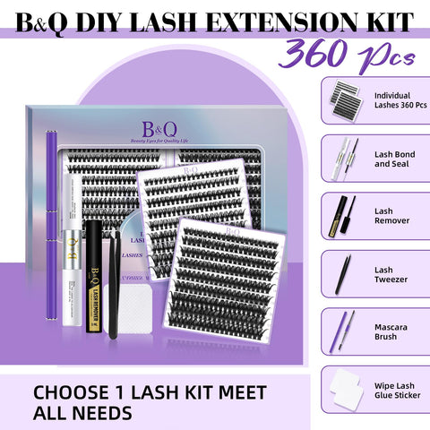 Lash Extension Kit 360 Pcs 40D 8-18 Mixed Eyelash Extensions Kit Individual Lashes Extension kit DIY Lash Clusters Kit with Lash Bond and Seal Eye Lash Extension Kit at Home(Mkit-40D50D-0.07C-8-18MIX)