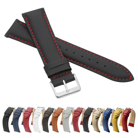 MARCHEL Smooth Leather LLB15 22 mm Black-Red Leather Strap Genuine Leather Watch Strap Cowhide Fine Leather Watch Band