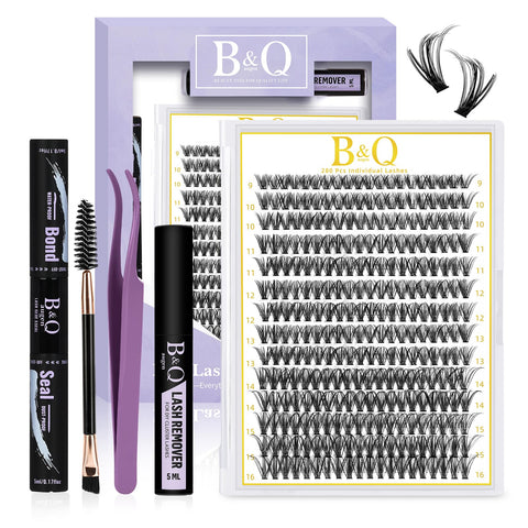 DIY Lash Extension Kit B&Q 280 PCS Individual, D 9-16MIX 30D 40D 50D Cluster Lashes Kit Lash Glue Remover (Kit-40D-D,9-16MIX)