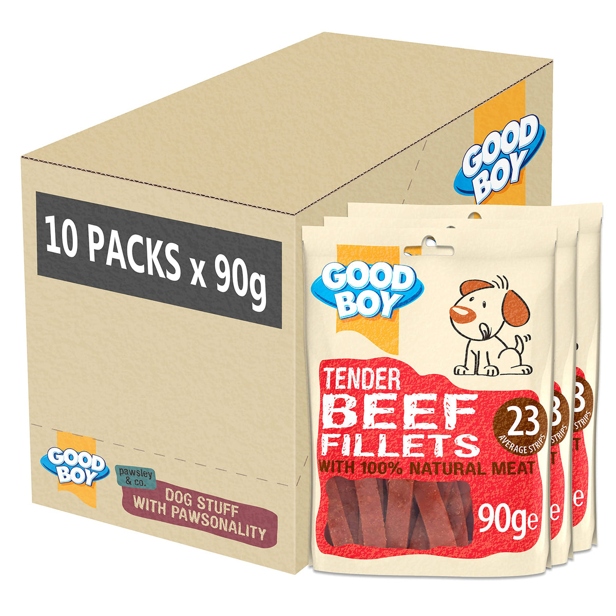 Good Boy - Tender Beef Fillets - Dog Treats - Made with 100% Natural Beef - 90 g ? - No Artificial Flavouring - Case of 10