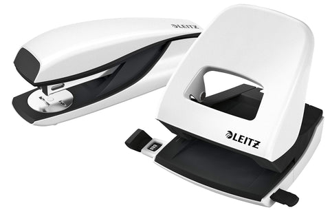 Leitz 50951001 Stapler and Hole Punch Set, Staple or Punch Up to 30 Sheets, Includes Staples, WOW Range, White