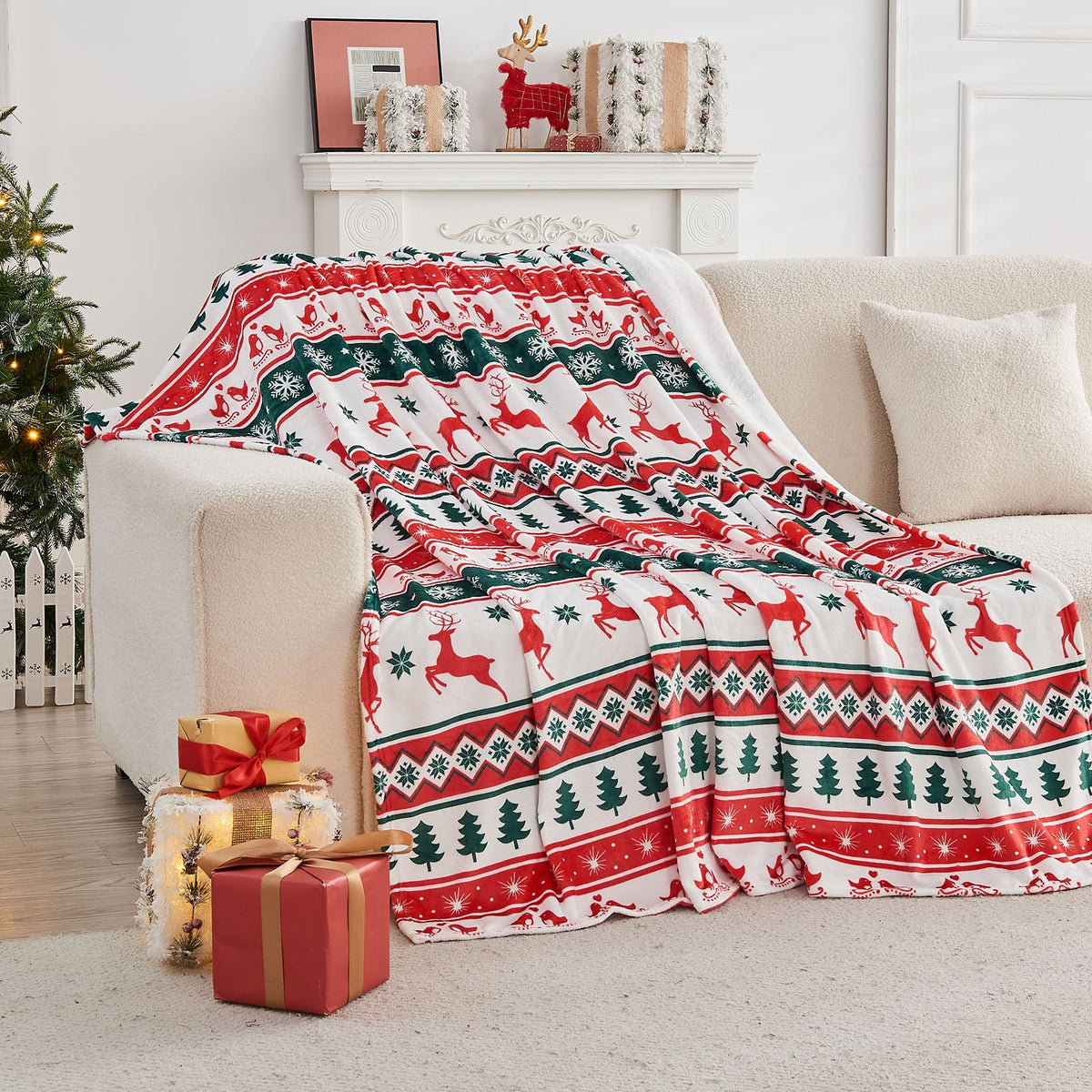 Gogreen Cozy Blanket Printed Blanket Twin Christmas Deer Blanket - 300 GSM Fleece Blanket Twin Size Blanket for Home Decoration, Ultra Soft Blanket Microfiber Twin Blanket (Twin - 60" x 80")