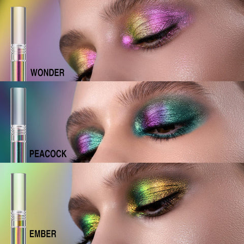 URQT 3 Pack Multichrome Liquid Chameleon Eyeshadow, Highly Pigmented Intense Color Shifting Glitter Shimmer Metal Bright Liquid Eye Shadows Multi-Reflective Finishes,Long-Lasting No Creasing (3 Pack)
