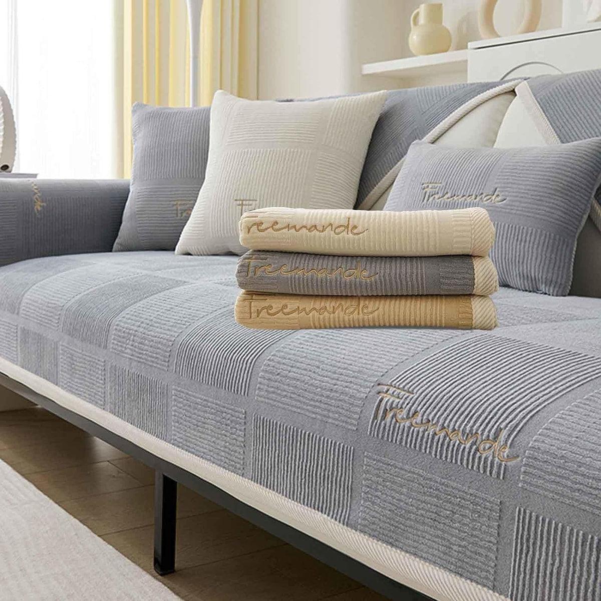 Sofa Covers 1/2/3/4 Seater Corner Sofa Covers L Shape Velvet Thick Sofa Protector Non-Slip Sofa Slipcovers for Both Left/Right Chaise Sectional Couch (Gray,70x180cm/Rectangular)